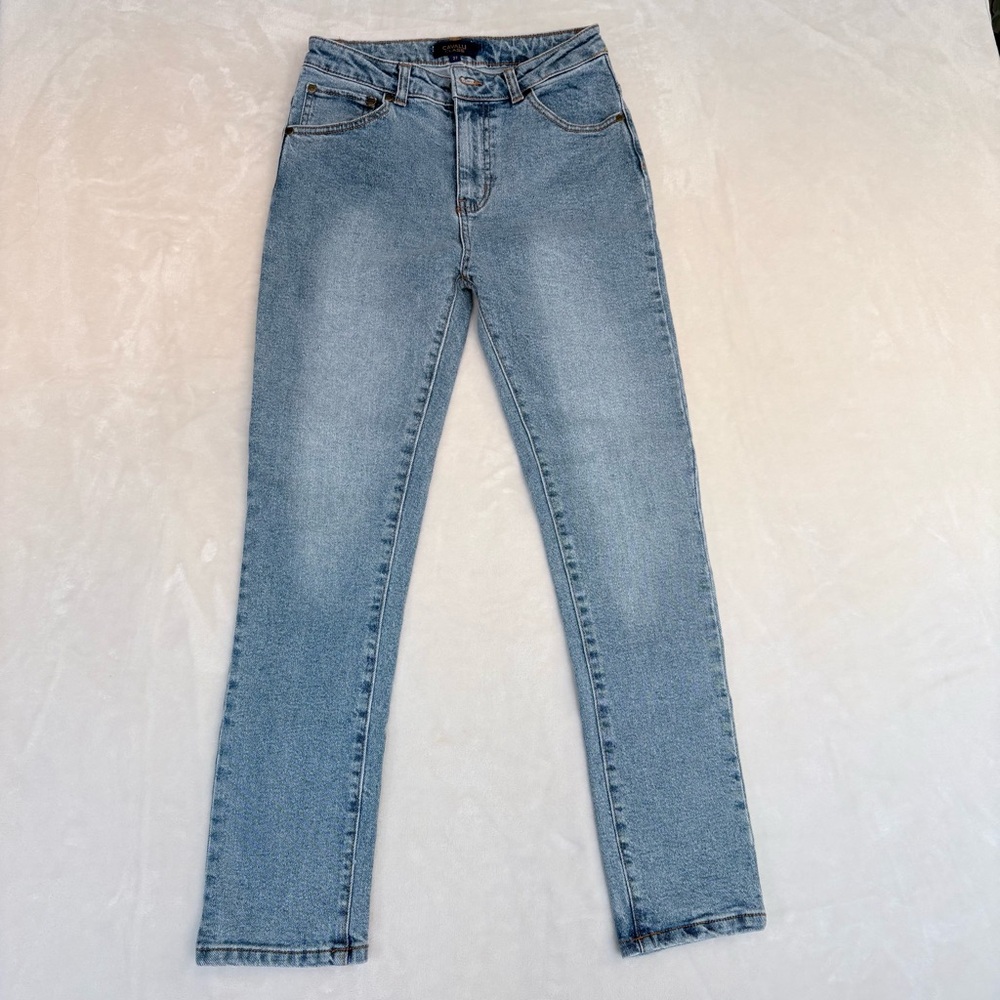 Cavalli Class Light Blue Straight Leg Women Trendy High Rise Jeans Sz 27 / M